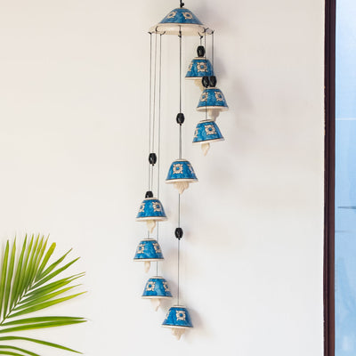 'Floret Symphonies' Handpainted Decorative Hanging Bells Wind Chime In Ceramic (24 Inch)