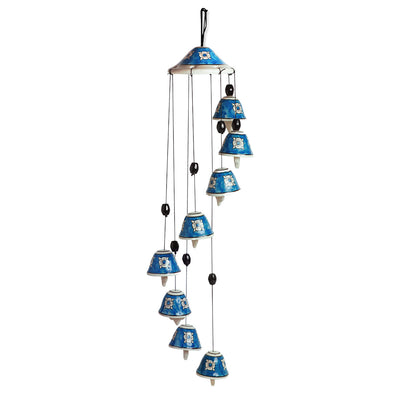 'Floret Symphonies' Handpainted Decorative Hanging Bells Wind Chime In Ceramic (24 Inch)
