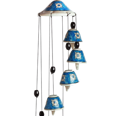 'Floret Symphonies' Handpainted Decorative Hanging Bells Wind Chime In Ceramic (24 Inch)