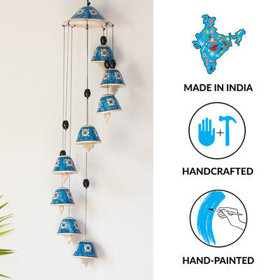 'Floret Symphonies' Handpainted Decorative Hanging Bells Wind Chime In Ceramic (24 Inch)