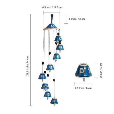 'Floret Symphonies' Handpainted Decorative Hanging Bells Wind Chime In Ceramic (24 Inch)