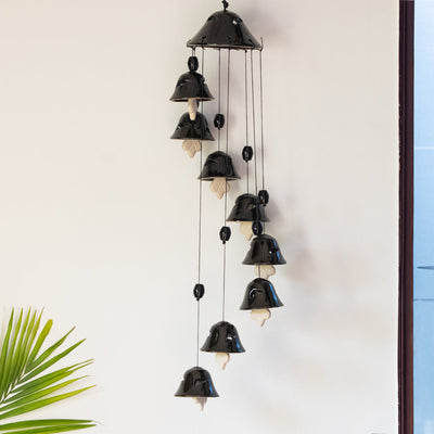 'Hazel Symphonies' Handpainted Decorative Hanging Bells Wind Chime In Ceramic (24 Inch)