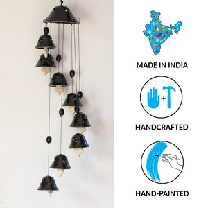 'Hazel Symphonies' Handpainted Decorative Hanging Bells Wind Chime In Ceramic (24 Inch)