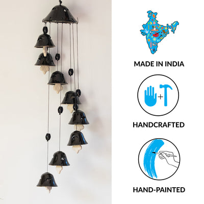 'Hazel Symphonies' Handpainted Decorative Hanging Bells Wind Chime In Ceramic (24 Inch)
