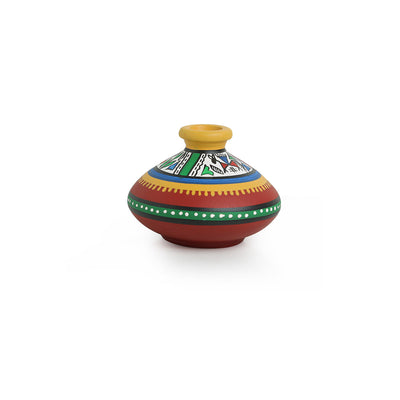 'Warli Red Matkis' Handpainted Terracotta Vases (Set of 3)