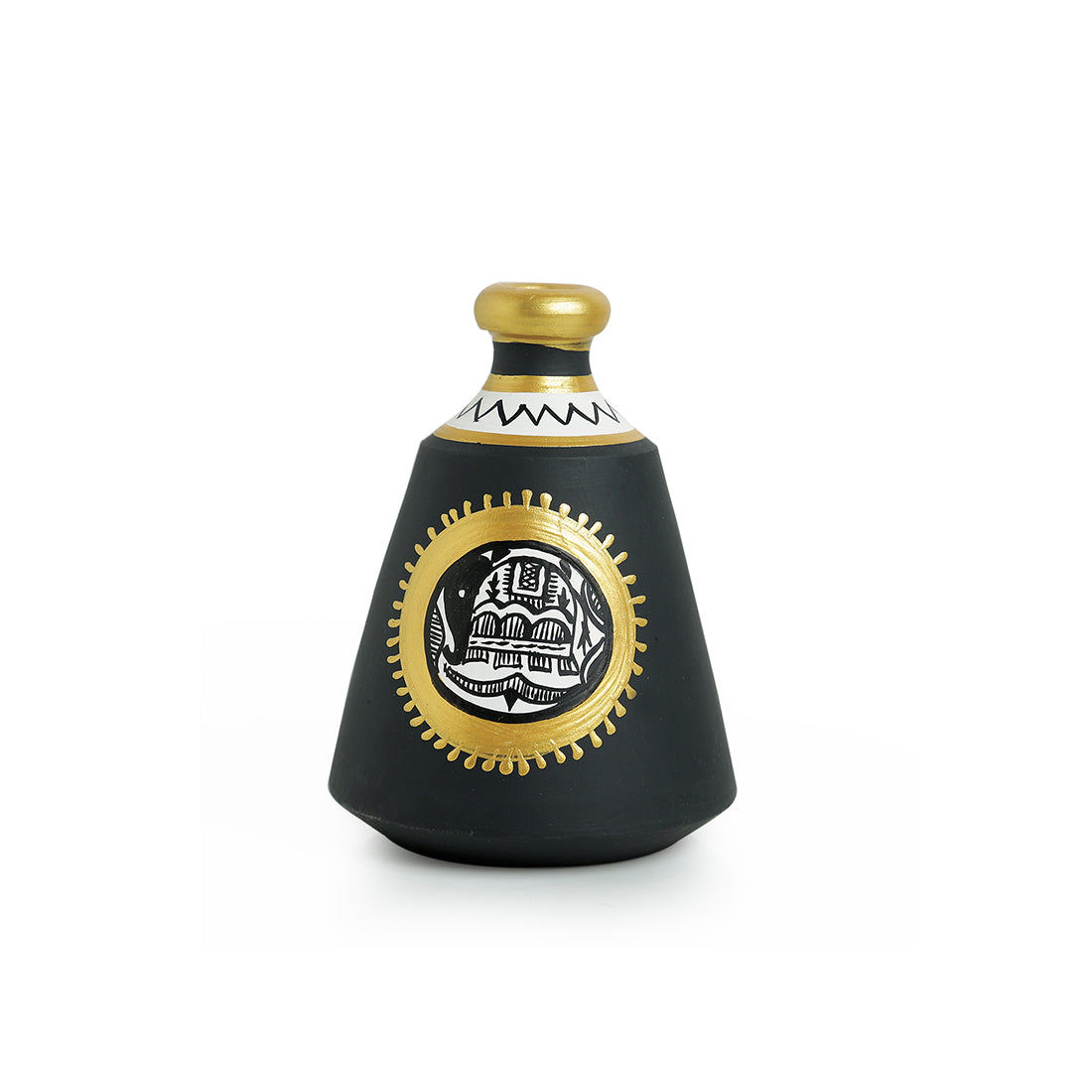 'Madhubani Jet Black Matkis' Handpainted Terracotta Vases (Set of 3)