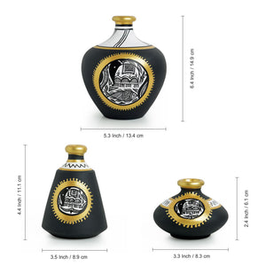 'Madhubani Jet Black Matkis' Handpainted Terracotta Vases (Set of 3)