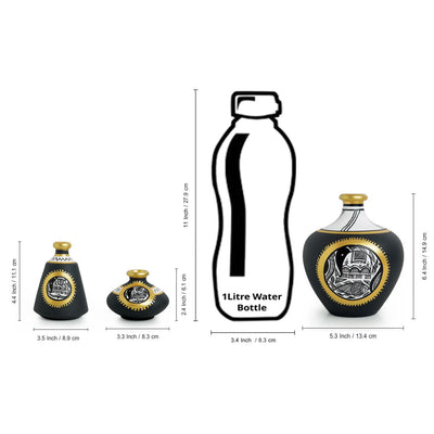 'Madhubani Jet Black Matkis' Handpainted Terracotta Vases (Set of 3)