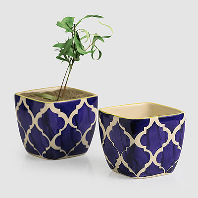 'Moroccan Roots' Handpainted Ceramic Planters (Set Of 2)