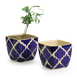 'Moroccan Roots' Handpainted Ceramic Planters (Set Of 2)