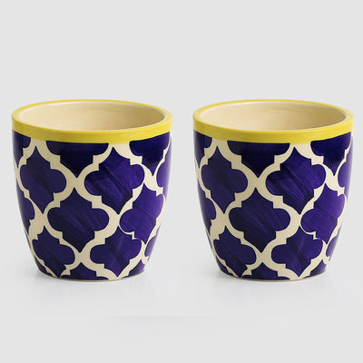 'The Two Morocco Pod' Handpainted Ceramic Planters (Set of 2)