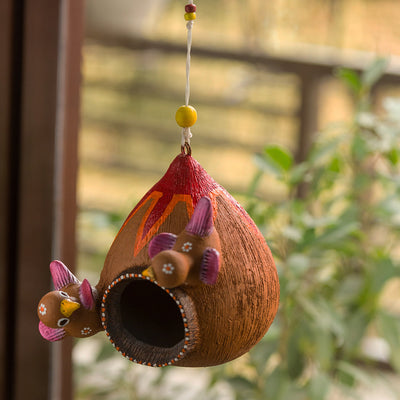 'Cuckoo Family' Handpainted Terracotta Bird House