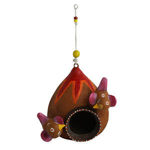 'Cuckoo Family' Handpainted Terracotta Bird House