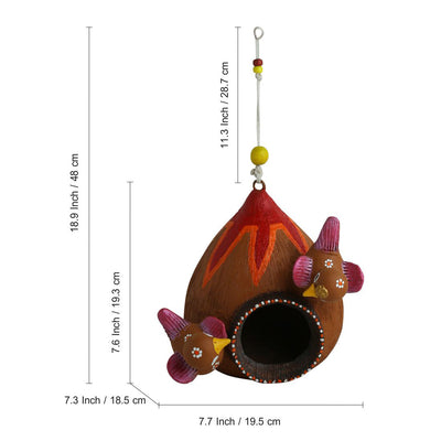 'Cuckoo Family' Handpainted Terracotta Bird House