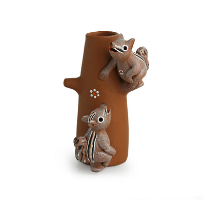'Climbing Squirrels' Handpainted Garden Decorative Terracotta Table Cum Wall Showpiece