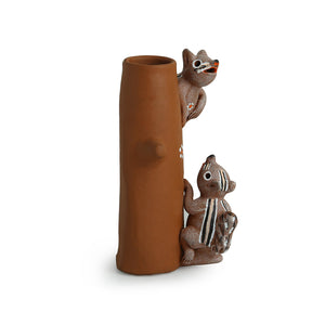 'Climbing Squirrels' Handpainted Garden Decorative Terracotta Table Cum Wall Showpiece