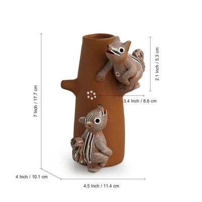 'Climbing Squirrels' Handpainted Garden Decorative Terracotta Table Cum Wall Showpiece