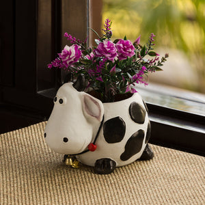 'Planting Moo' Handmade & Handpainted Terracotta Planter Pot (6 Inch)