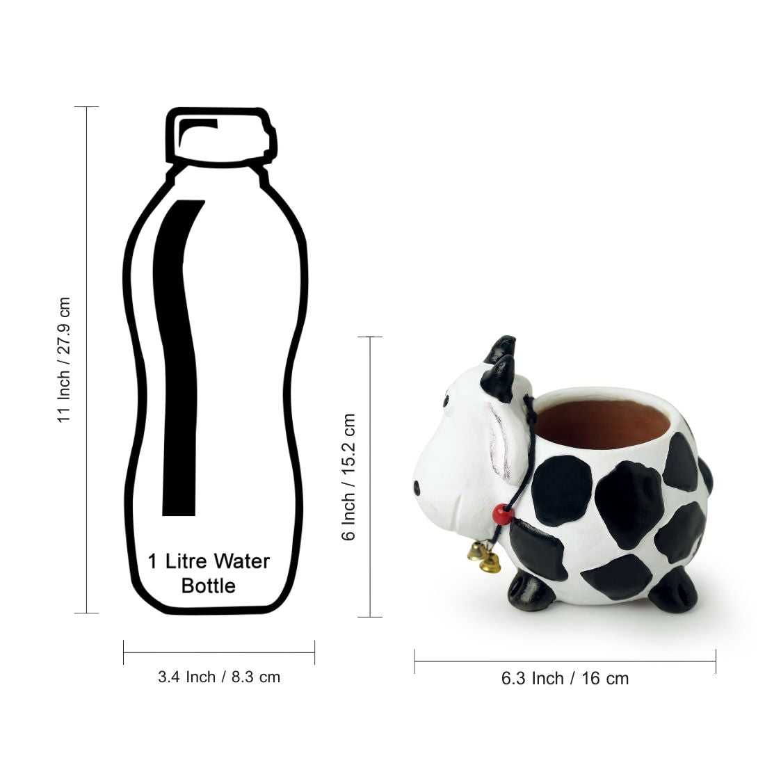 'Planting Moo' Handmade & Handpainted Terracotta Planter Pot (6 Inch)