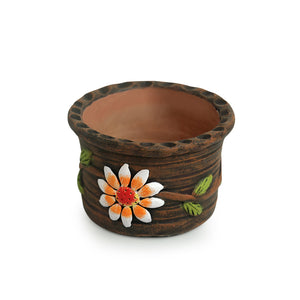 'Mud Blossoms' Handmade & Handpainted Terracotta Planter Pot (4 Inch)
