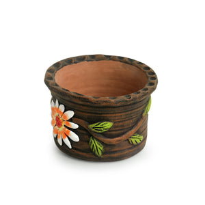 'Mud Blossoms' Handmade & Handpainted Terracotta Planter Pot (4 Inch)