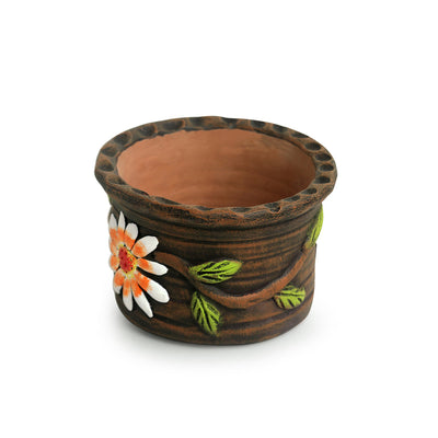 'Mud Blossoms' Handmade & Handpainted Terracotta Planter Pot (4 Inch)