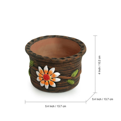 'Mud Blossoms' Handmade & Handpainted Terracotta Planter Pot (4 Inch)