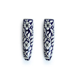 'Midnight Bloom' Handpainted Ceramic Wall Planter Pots (Set of 2)