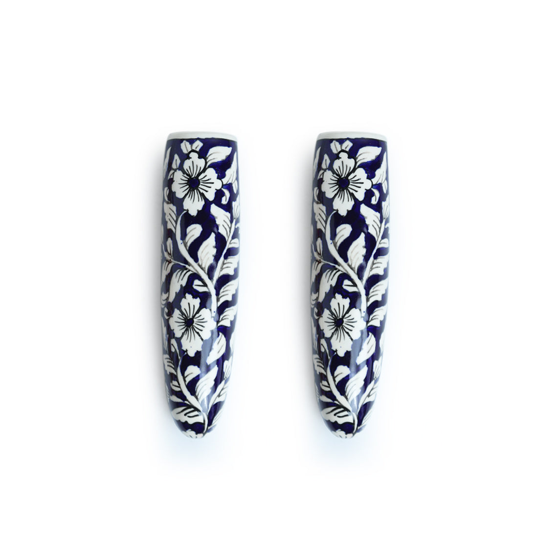 'Midnight Bloom' Handpainted Ceramic Wall Planter Pots (Set of 2)