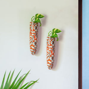 'Fiery Marigold' Handpainted Ceramic Wall Planter Pots (Set of 2)