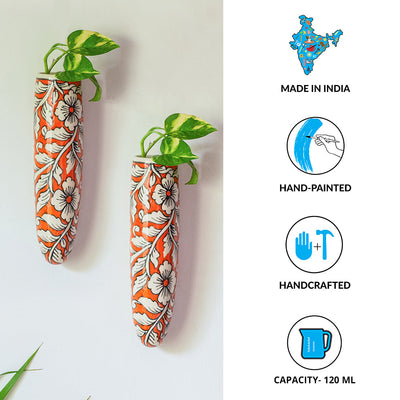 'Fiery Marigold' Handpainted Ceramic Wall Planter Pots (Set of 2)