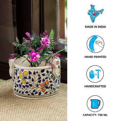 'Indigo Vines' Handpainted Ceramic Table Planter Pot