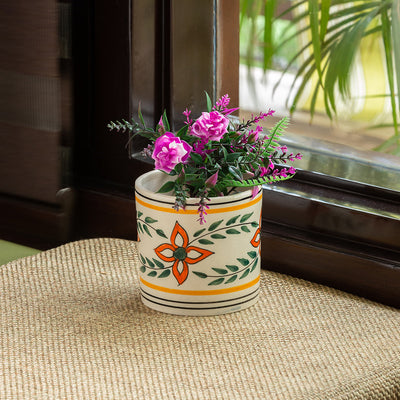 'Ethnic Lily' Handpainted Ceramic Table Planter Pot