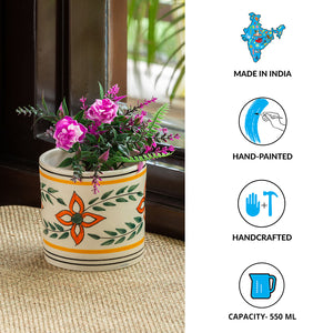 'Ethnic Lily' Handpainted Ceramic Table Planter Pot