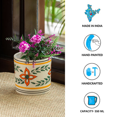 'Ethnic Lily' Handpainted Ceramic Table Planter Pot