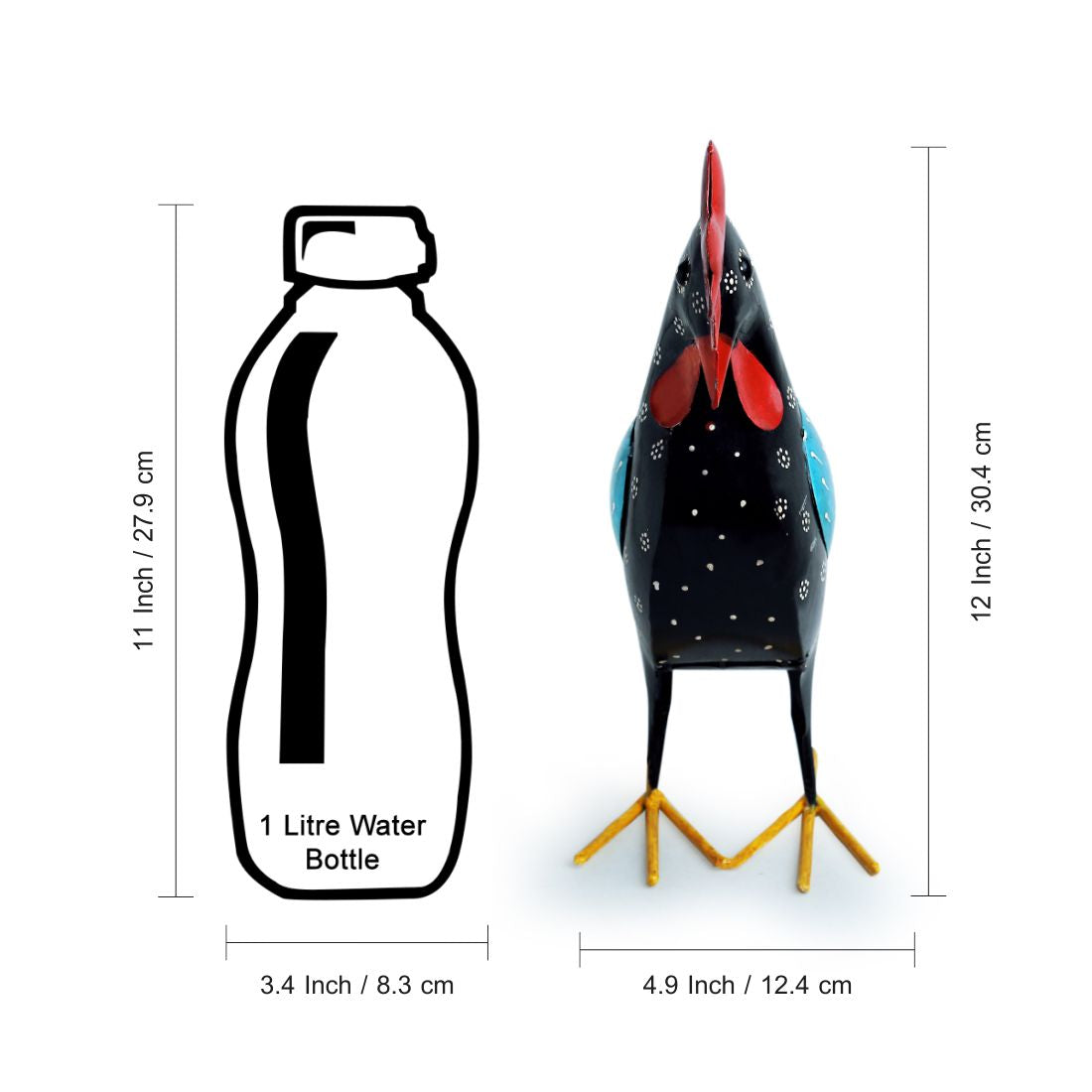 'Rooster Ruckus' Handpainted Garden Decorative Showpiece In Metal (12 Inch)