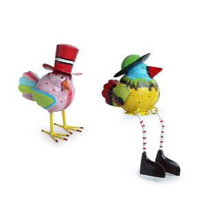 'Mr. and Mrs. Sparrow' Handpainted Garden Decorative Showpieces In Metal (Set of 2)