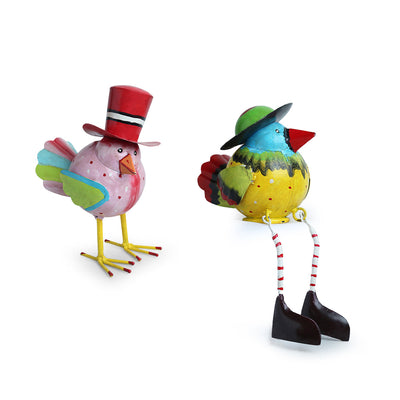 'Mr. and Mrs. Sparrow' Handpainted Garden Decorative Showpieces In Metal (Set of 2)