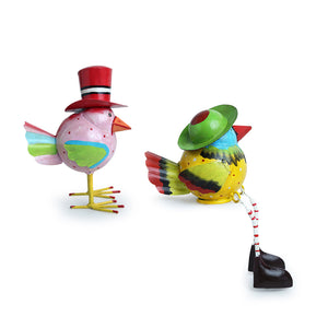 'Mr. and Mrs. Sparrow' Handpainted Garden Decorative Showpieces In Metal (Set of 2)