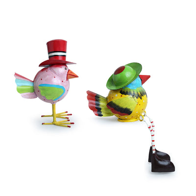'Mr. and Mrs. Sparrow' Handpainted Garden Decorative Showpieces In Metal (Set of 2)
