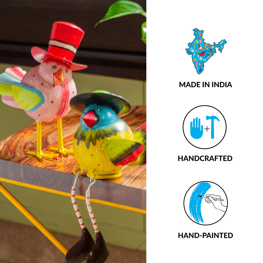 'Mr. and Mrs. Sparrow' Handpainted Garden Decorative Showpieces In Metal (Set of 2)