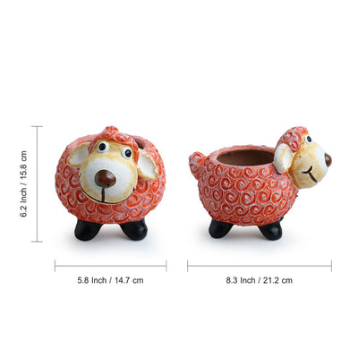'Cheerful Sheep' Handmade & Handpainted Terracotta Planter Pot (8 Inch)