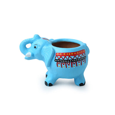 'Enchanting Elephant' Handmade & Handpainted Terracotta Planter Pot (8 Inch)