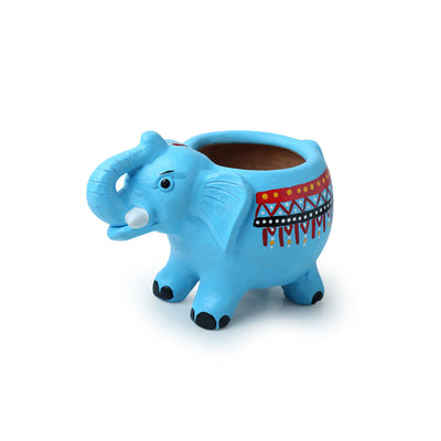 'Enchanting Elephant' Handmade & Handpainted Terracotta Planter Pot (8 Inch)