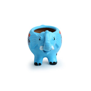 'Enchanting Elephant' Handmade & Handpainted Terracotta Planter Pot (8 Inch)