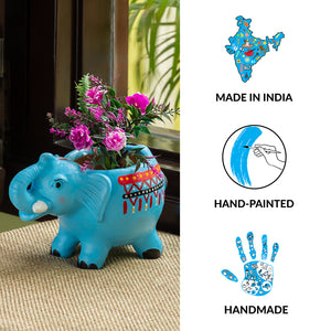 'Enchanting Elephant' Handmade & Handpainted Terracotta Planter Pot (8 Inch)