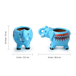 'Enchanting Elephant' Handmade & Handpainted Terracotta Planter Pot (8 Inch)