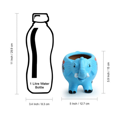 'Enchanting Elephant' Handmade & Handpainted Terracotta Planter Pot (8 Inch)