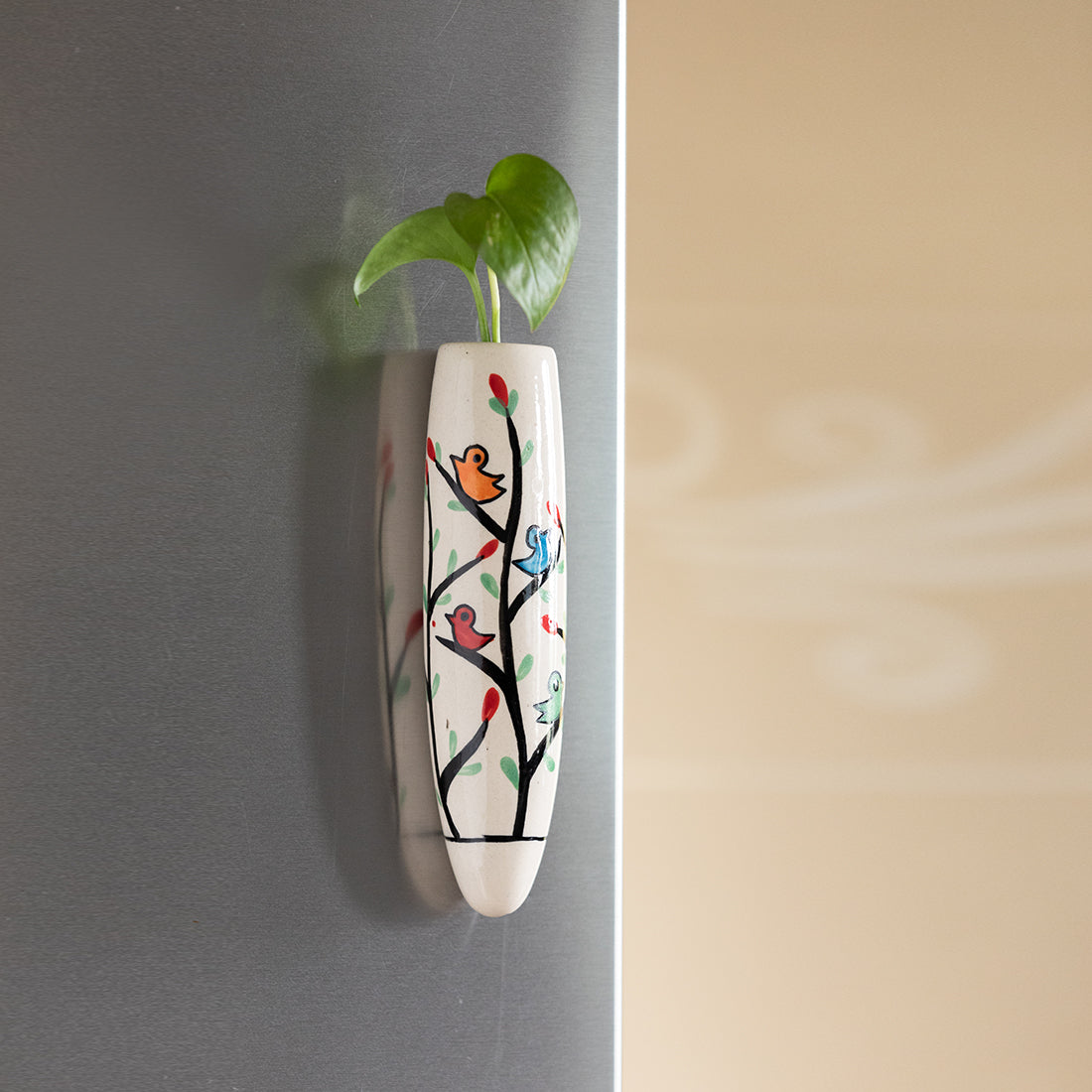 'Chirping Mockingjay' Magnetic Fridge Planter In Ceramic