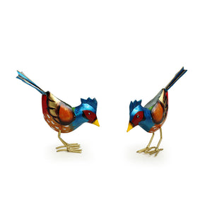 'Bird Buddies' Handpainted Garden Decorative Showpieces In Metal (Set of 2, 6 Inch)